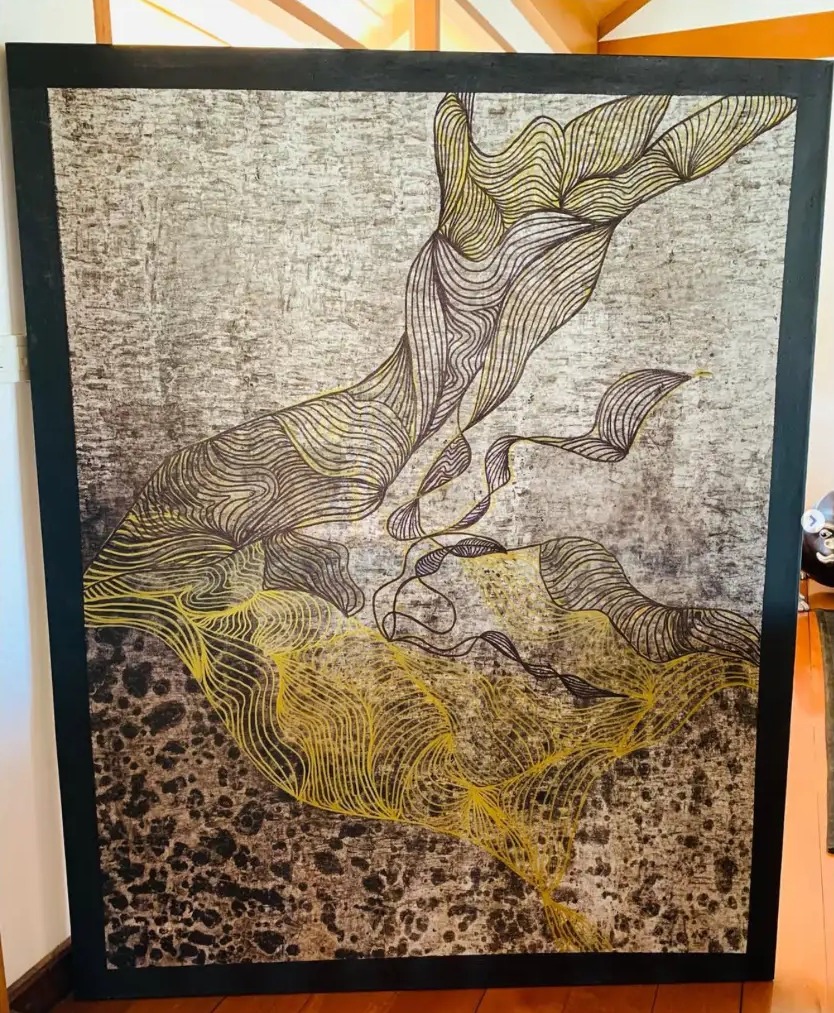 Tangled Wires — Acrylic & metallic inks, 120×140cm